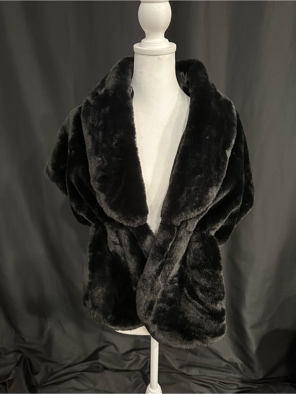 Black Faux Fur Shawl Collar Jacket - Women